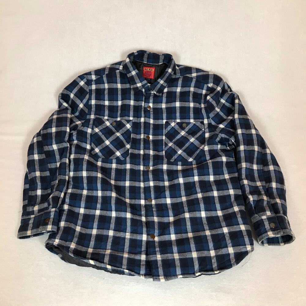 Big Mac JC Penney Workwear Blue Plaid Snap Button Lined Shirt Jacket Large